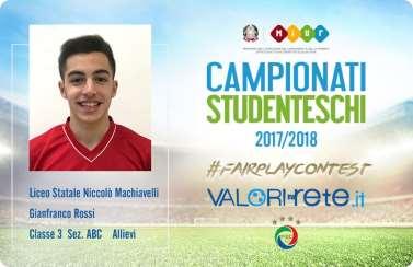 4Valorinrete 2017-18 FIGC SETTORE GIOVANILE E SCOLASTICO E IMPEGNO PER LA SCUOLA SCUOLA SECONDARIA DI 1 E 2 GRADO CAMPIONATI STUDENTESCHI RISPETTO, TIFO CORRETTO E INCLUSIONE SPORT Sul sito www.