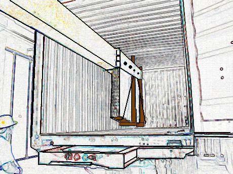 Il legaccio e le lastre rimangono sempre inserite nella forca fino a quando l operatore resta all interno del container per eseguire la zeppatura, l estrazione delle funi di imbracatura (fig.