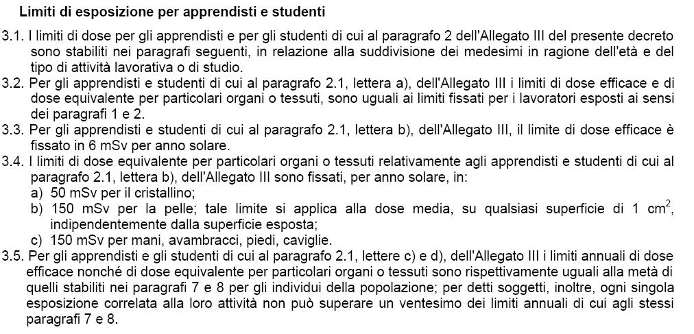 LIMITI DI DOSE PER I LAVORATORI