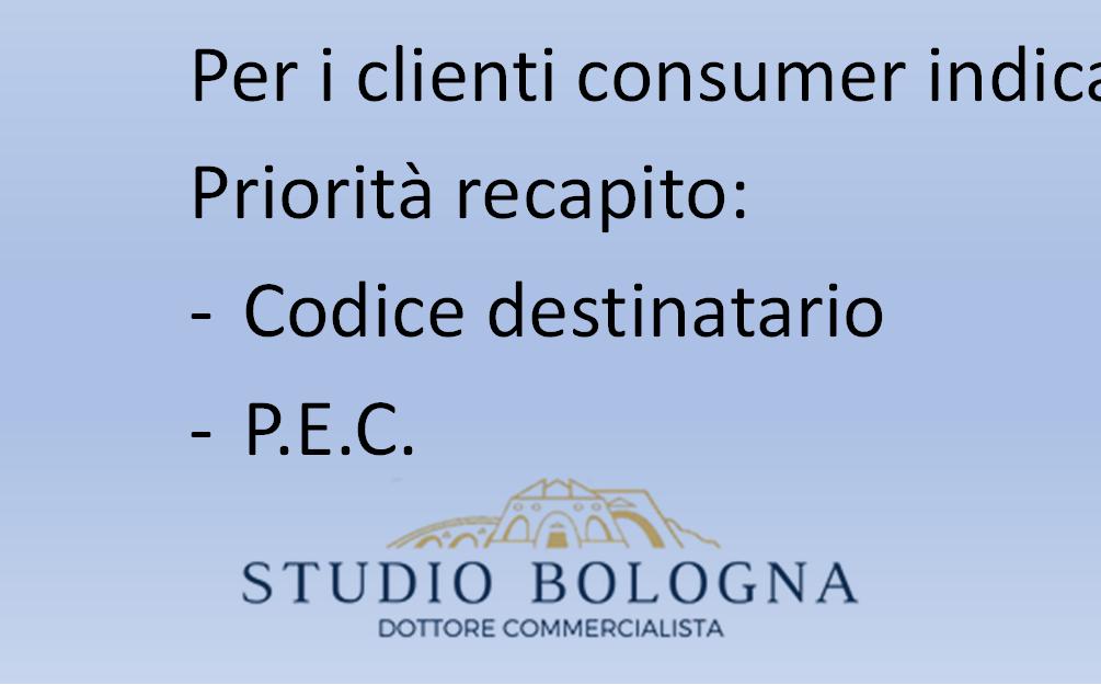 DATI NECESSARI CLIENTE BUSINESS In fase di compilazione sia per clienti consumer che business il campo «codice destinatario», che rappresenta l indirizzo telematico dove recapitare le fatture, deve