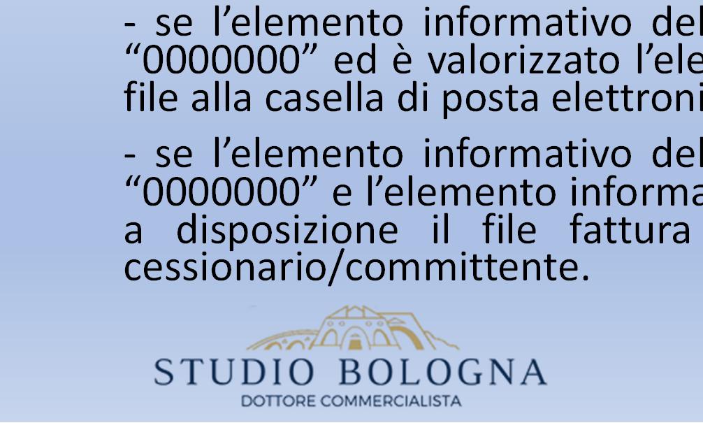 RECAPITO RICEVUTA DI CONSEGNA Per l individuazione del canale a cui trasmettere il file fattura, il SdI adotta la seguente procedura: - se il soggetto ricevente ha registrato la modalità con la quale