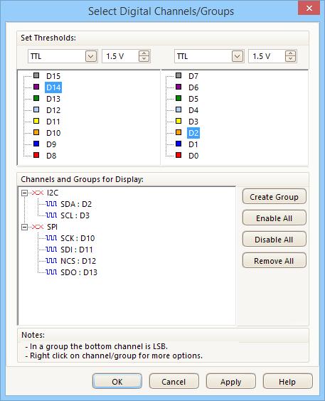 Per visualizzare i segnali digitali nel software PicoScope 6, fare semplicemente clic sul pulsante dei canali digitali.