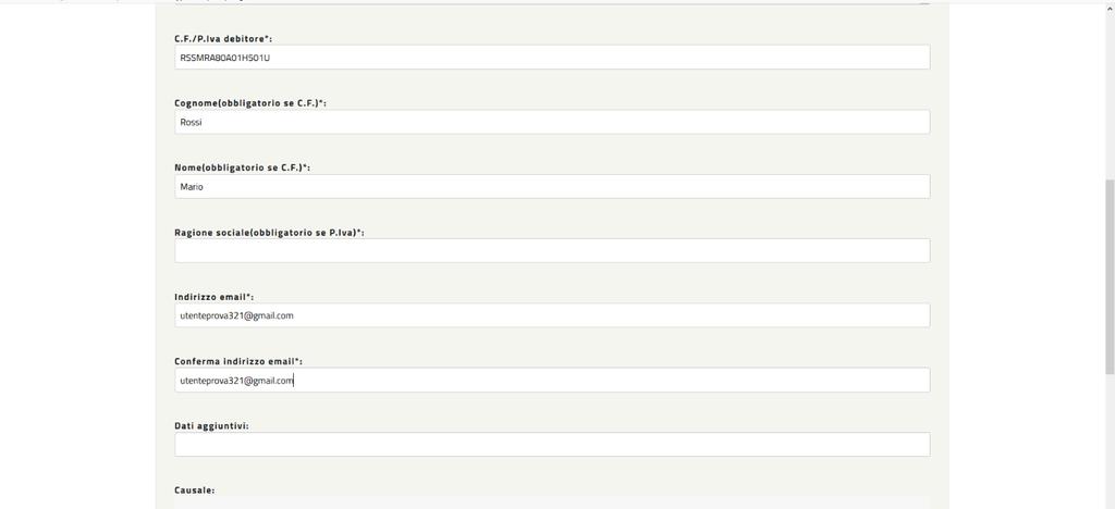 Compilare i campi richiesti (Codice Fiscale oppure P.