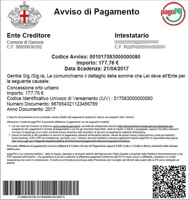 Avviso di pagamento vecchia versione L AVVISO DI PAGAMENTO Contiene le seguenti informazioni: I dati dell intestatario Il Codice dell'avviso di pagamento L importo da pagare La causale del pagamento