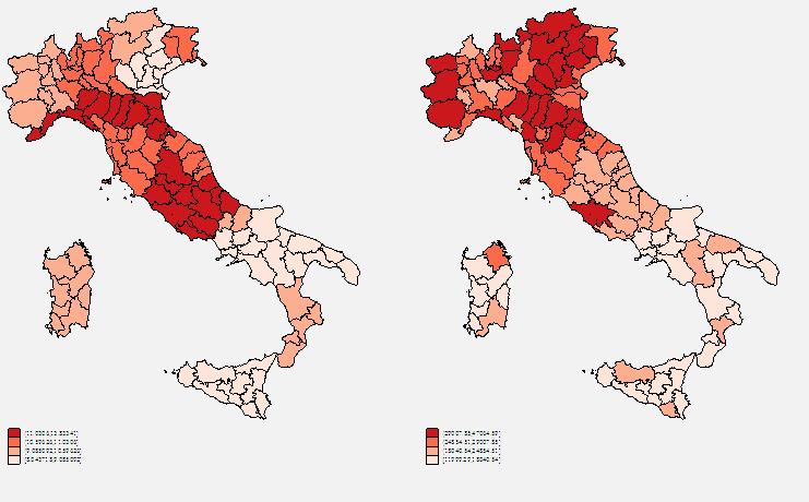 Mappa reddito pc e laureati Italia