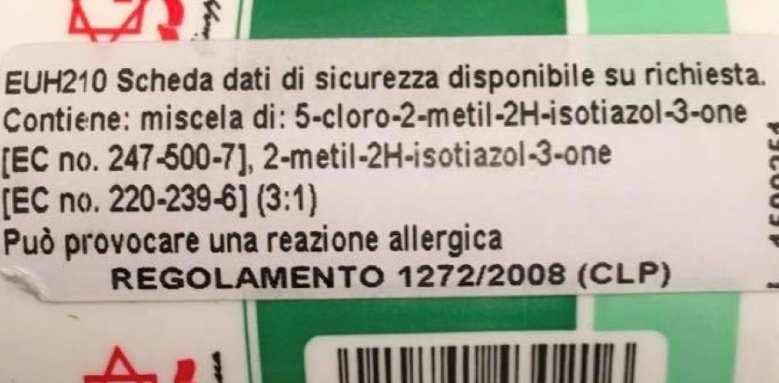 FRASE EUH210 «Scheda dati di sicurezza disponibile su richiesta Indicano miscele non classificate pericolose ma per le quali si deve fornire una scheda di sicurezza su richiesta di un utilizzatore