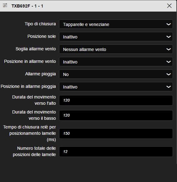 - Tapparelle/veneziane Funzioni disponibili: ON/OFF ON Automatismo ON OFF Automatismo OFF ON/OFF ON/OFF automatismo Passo-passo Distacco Temporizzatore Scenario Forzatura ON Scenario interruttore