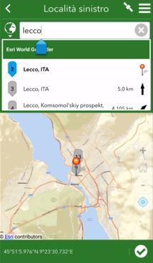 Figura 30 - Acquisizione della località del sinistro tramite ricerca della posizione Cliccando sulla località