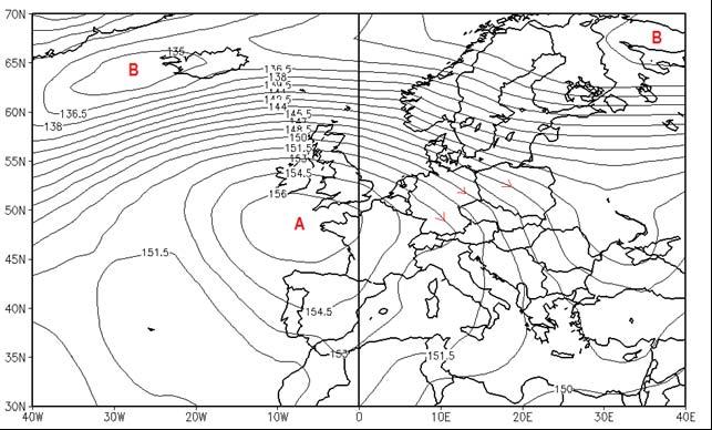 Carte meteorologiche Meteorological maps Fig. 1 - Topografia media del livello di pressione di 850 hpa (in media 1.5 km di quota) per il periodo 5-11 aprile.