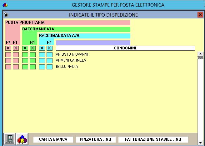 Carta bianca/carta colorata: Indica la tipologia di stampa da utilizzare. Pinzatura: Mettere SI se si desidara la pinzatura di tutta la documentazione.