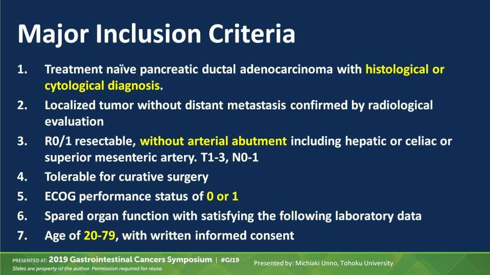 Major Inclusion Criteria Presented By Michiaki