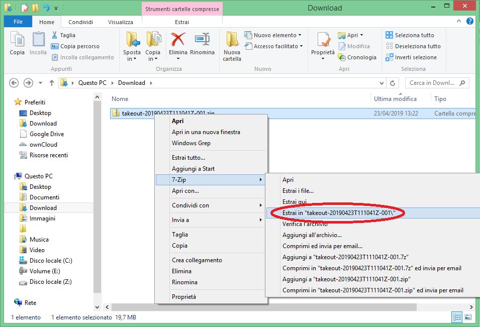 b. Come leggere i file scaricati tramite Google Takeout che contengono la posta (.mbox) Il formato di estrazione dei dati per la posta elettronica (Gmail), è ".