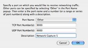 3 Specificare gli elementi come descritto di seguito: Port Name : Other TCP Port Number(s) : 9000 UDP Port Number(s) : 9000