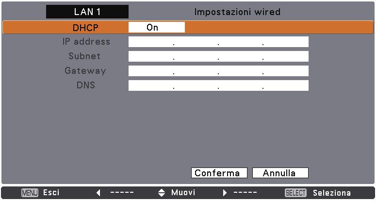 Impostazioni dell ambiente di rete 4. Selezionare Impostazioni rete nel menu Rete e premere il pulsante SELECT.