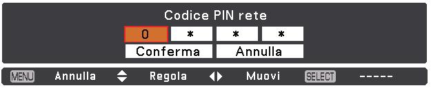 Capitolo 4 Configurazione LAN cablata Codice PIN rete Il Codice PIN rete serve a limitare l accesso mediante rete al proiettore.