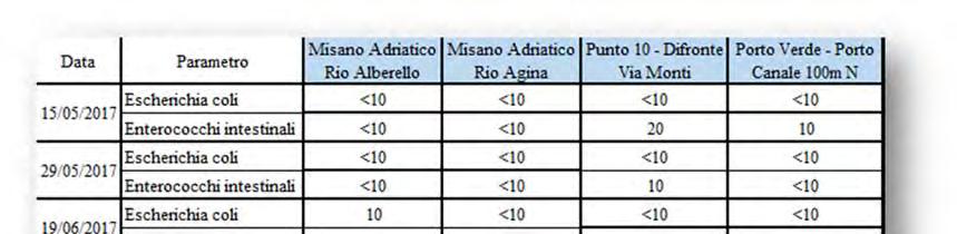 Nel campionamento del 10 luglio nell acqua Misano Adriatico Rio Agina, si è evidenziato un superamento dei limiti per entrambi i parametri.