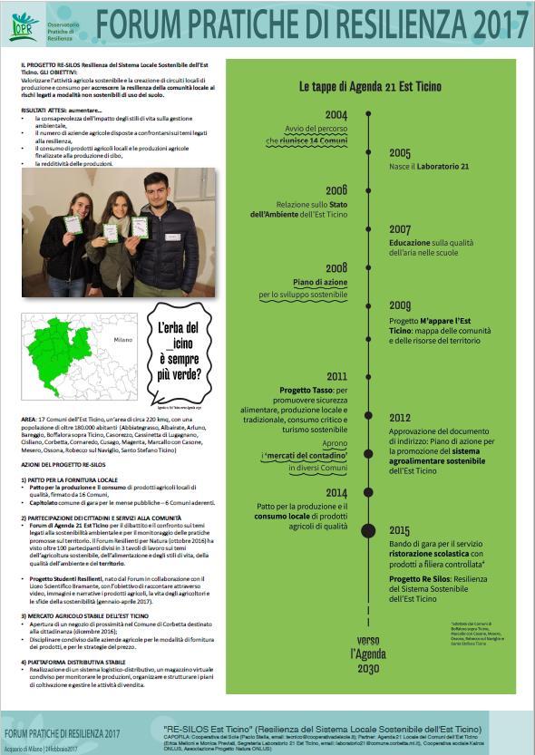 3 Partecipazione ad eventi Nel 2017 abbiamo candidato il progetto RE Silos a partecipare al Forum Pratiche per la Resilienza organizzato dal Politecnico di Milano insieme ai giovani