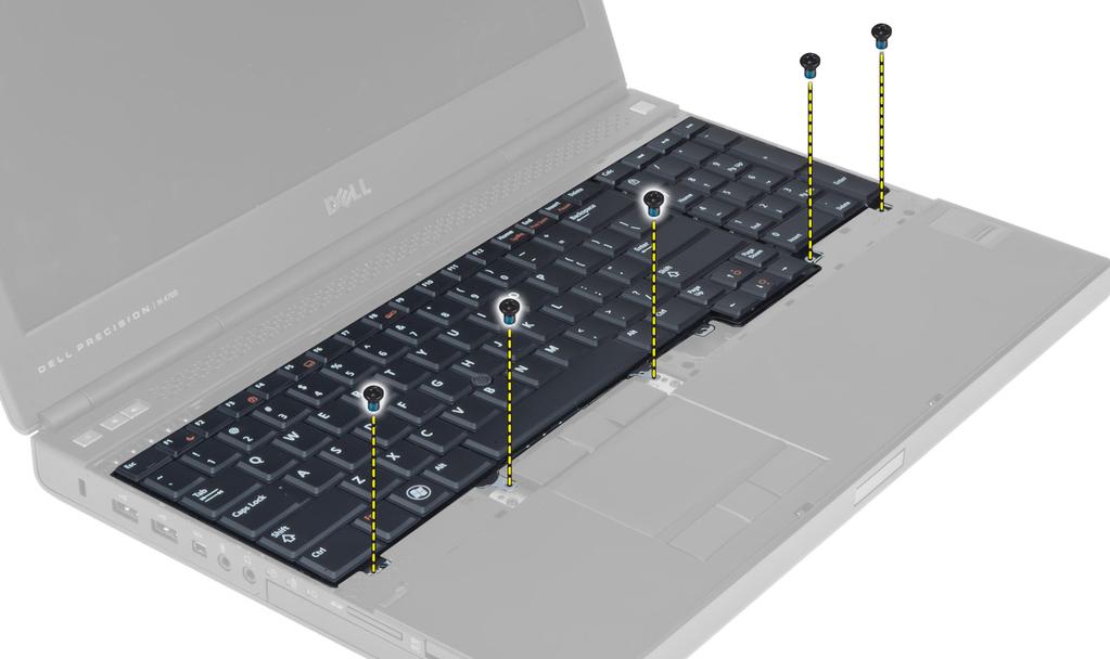 4. Seguire le procedure descritte in Dopo aver effettuato gli interventi sui componenti interni del computer. Rimozione della tastiera 1.