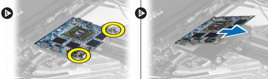 Installazione della scheda video 1. Inserire la scheda video nel relativo slot del computer. 2. Serrare le viti che fissano la scheda al computer. 3. Installare: a. dissipatore di calore b.