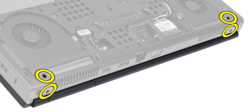 6. Rimuovere le viti che fissano il supporto del cavo LVDS (low-voltage differential signaling, segnalazione