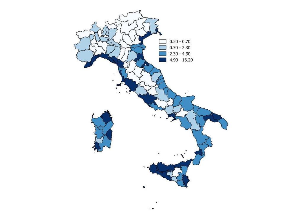 forza lavoro locale; a La Spezia e Rimini intorno al 14%; a Trapani, Livorno e Trieste oltre il 13%; intorno al 12% a Ogliastra, Savona e Genova e, infine, a Imperia il 10,8%. Pos.