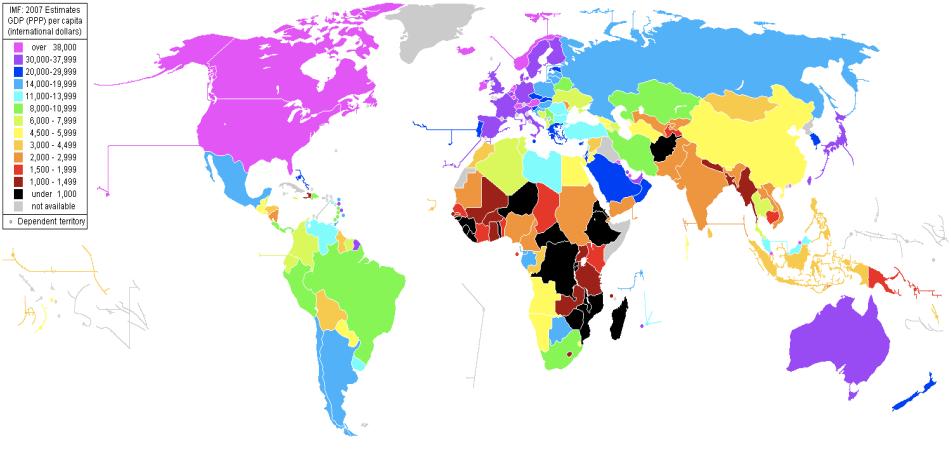 Il PIL pro capite nel mondo (PPA) nel