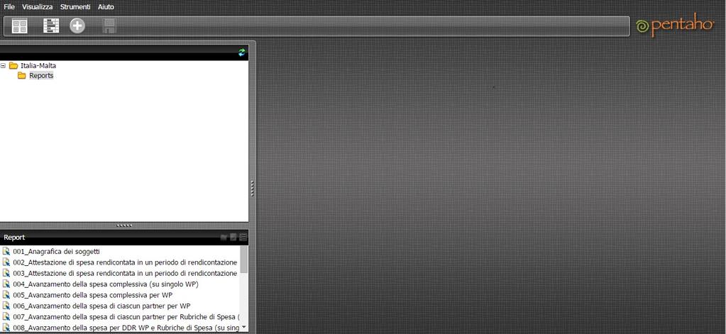 Nell esempio mostrato in figura 23, cliccando sulla sottocartella Reports (della cartella Italia-Malta), compariranno gli attuali report statici previsti per il