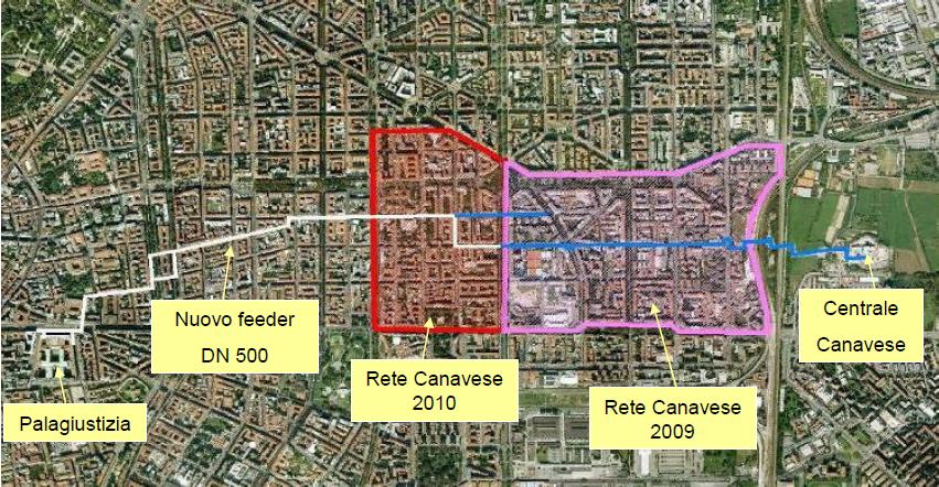 Un recente caso di successo: l allacciamento del Palazzo di Giustizia a Milano La nuova rete di acqua calda a doppia tubazione, lunga circa 2 km collega il Palazzo di Giustizia alla centrale Canavese