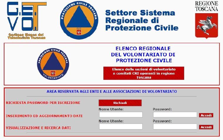 Lo strumento con il quale viene realizzato il censimento è un data base sul sito web della protezione civile regionale, accessibile mediante password personalizzata, che permette alle singole