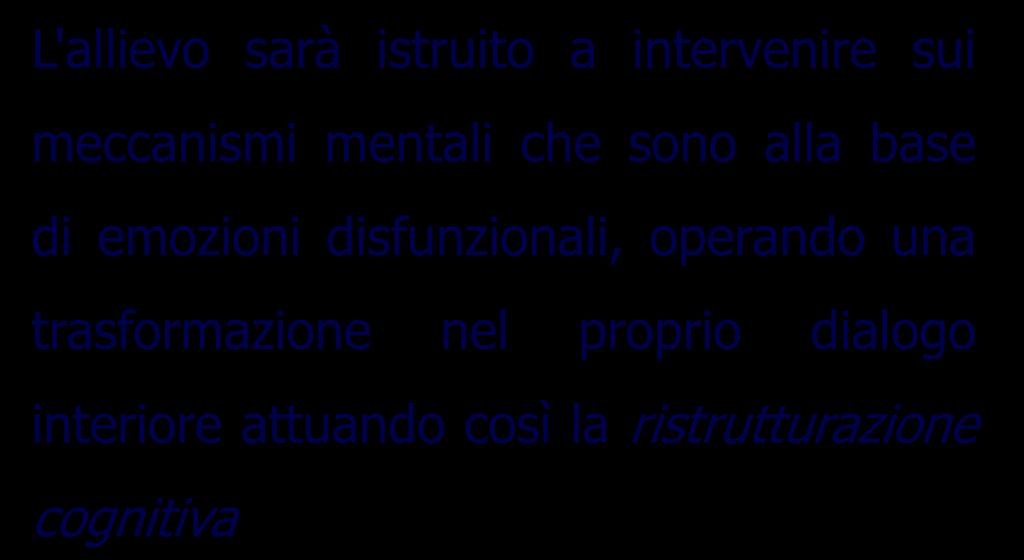 L'allievo sarà istruito a intervenire sui meccanismi mentali che sono alla base di emozioni