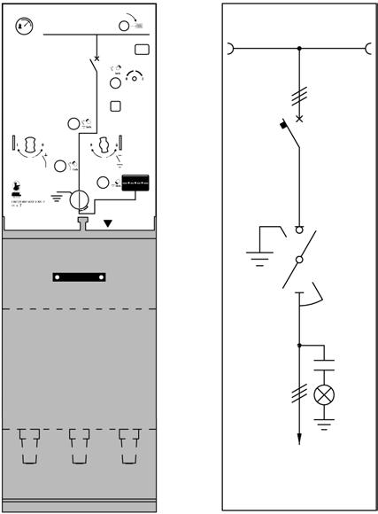 T Scomparto interruttore per protezione trasformatore Circuit breaker module for transformer protection Dimensioni: (xhxp): 350x1200x718mm Dimensions: (WxHxD): 350x1200x718mm Vista frontale Front