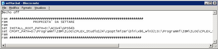 CPOPT_PATH: questa variabile contiene il puntamento alle cartelle che compongono l installazione del prodotto IBM CPLEX Studio Optimizer 12.