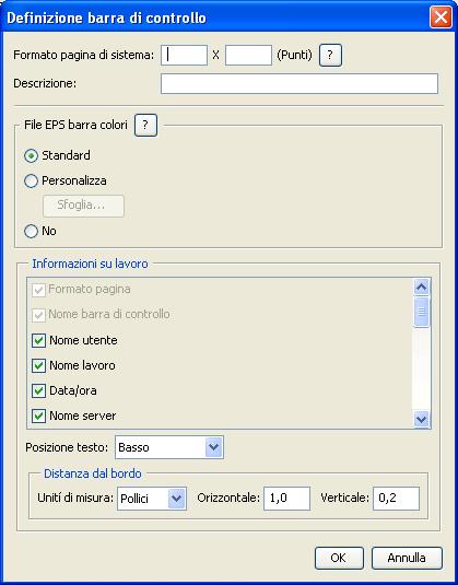 FUNZIONI DI COLOR SETUP 31 Finestra di dialogo Definizione barra di controllo Di seguito viene riportata la spiegazione per ciascuna sezione della finestra principale Definizione barra di controllo.