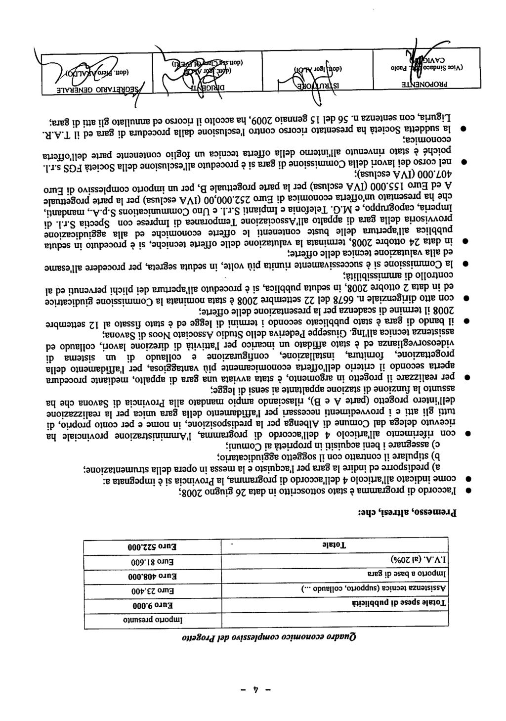 - 4 - Quadro economico complessivo del Progetto Importo presunto Totale spese di pubblicità Assistenza tecnica (supporto, collaudo...) Euro 9.000 Euro 23.400 Importo a base di gara I.V.A. (al 20%) Totale Euro 408.