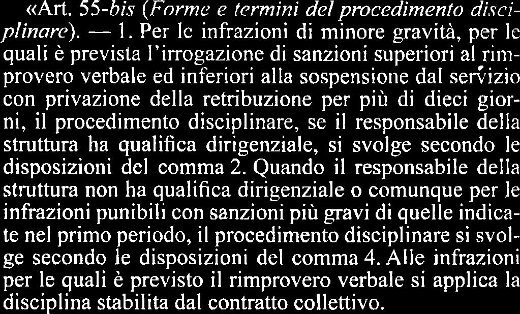 Per Ic infrazioni di minore gravita, per Ic quali e prevista I'irrogazione di sanzioni superiori al rimprover0 verbale ed inferiori alla sospensione dal sefiizio con privazione della retribuzione per