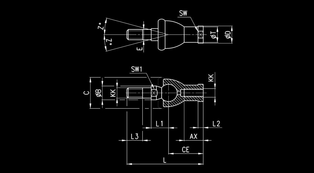 7,5 6,5 9 GA-50-63 50-63 6 5 2 2 28 64 M6X,5 22 7,5 22 Snodo sferico maschio Mod.