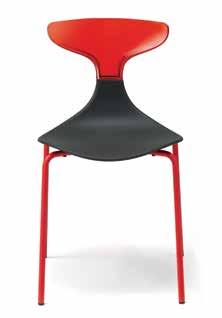 Struttura in acciaio cromato o verniciato. Seat and back in polypropylene. Chromed or painted steel frame.
