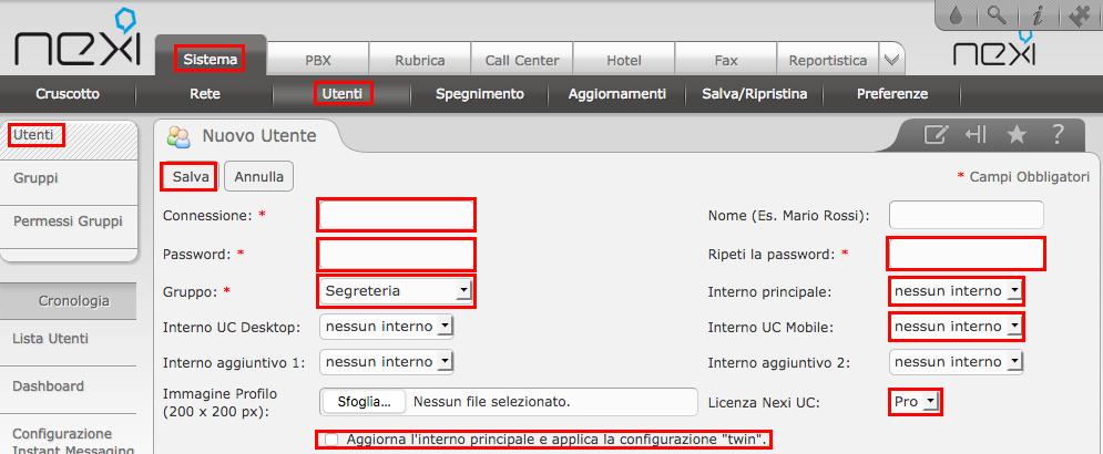 12.7. Nei campi Interno aggiuntivo 1 e Interno aggiuntivo 2 vanno inseriti gli eventuali altri dispositivi che si vorrà far suonare in contemporanea. Es: DECT o telefoni fissi. 12.8.