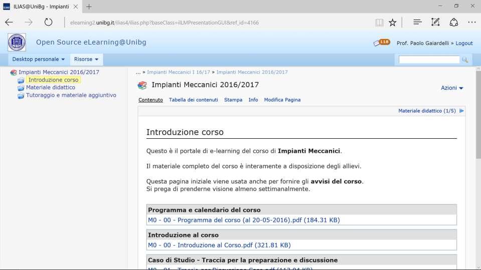 Il portale di e-learning (ILIAS) Attenzione!! Questo è un esempio.