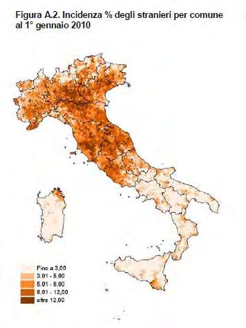 Impatto differenziale sul territorio Incidenza della popolazione straniera sul totale dei residenti per comune al 1