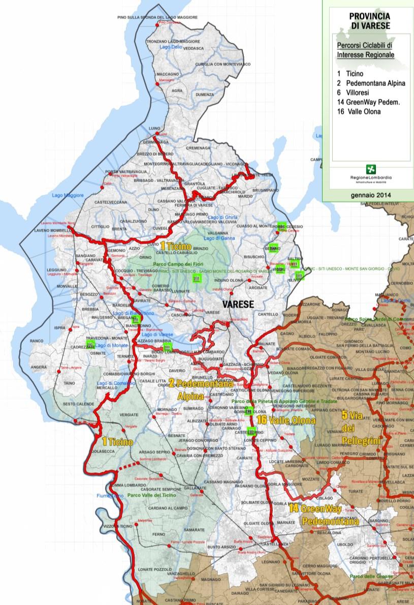 I percorsi ciclabili di interesse regionale in provincia di Varese 1 «Ticino»