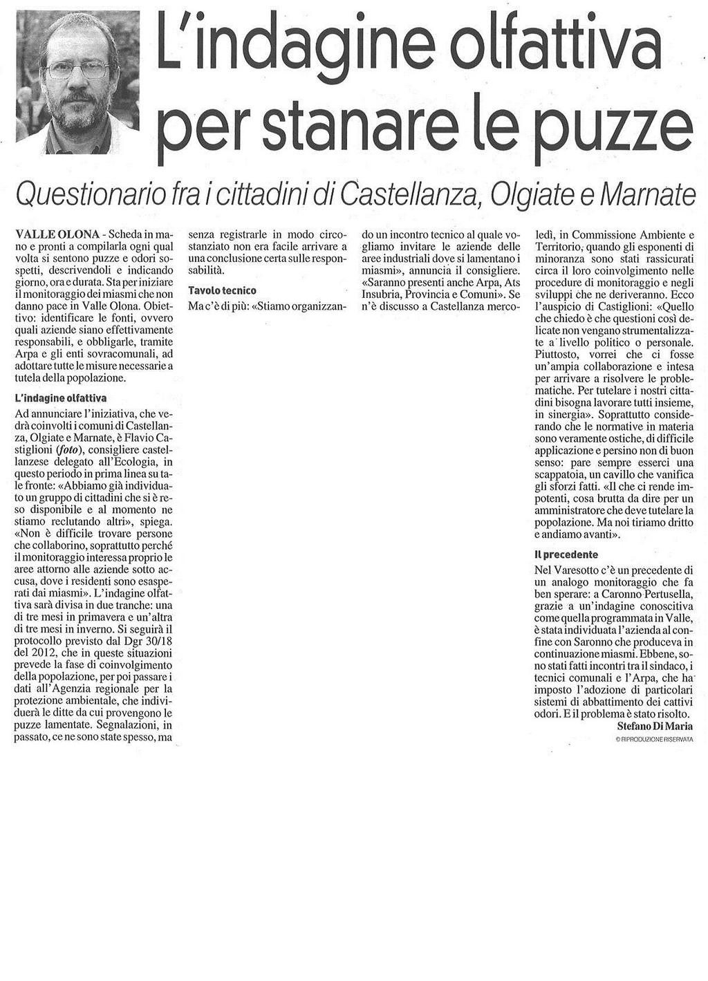 L'INDAGINE OLFATTIVA PER STANARE LE PUZZE Questionario tra i cittadini di Castellanza, Olgiate e