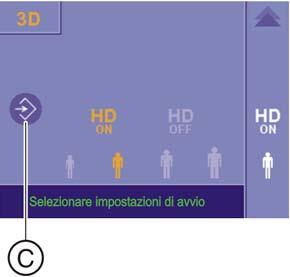 Modifica dell'impostazione di avvio per modalità HD Sul touchscreen viene visualizzato il livello 1 del gruppo di programmi 3D.