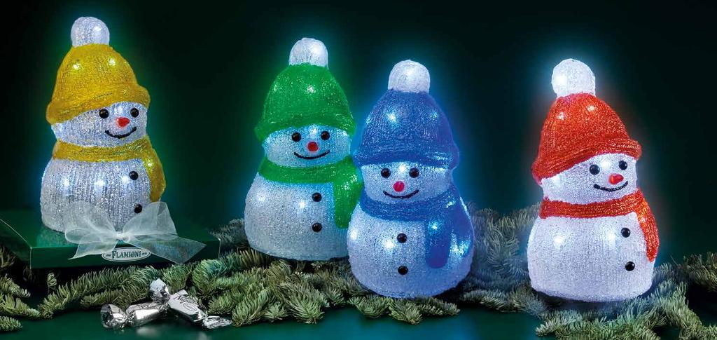 Art. 4656 Le lampade Pupazzo di neve Originali luci a forma di pupazzo di neve in colori assortiti.