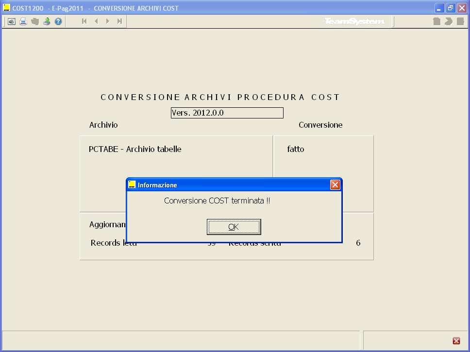 Conversione Archivi COST1200 COST1200 Dopo aver installato la versione 2012.0.0 del programma COST è necessario effettuare la conversione degli archivi mediante il comando COST1200.
