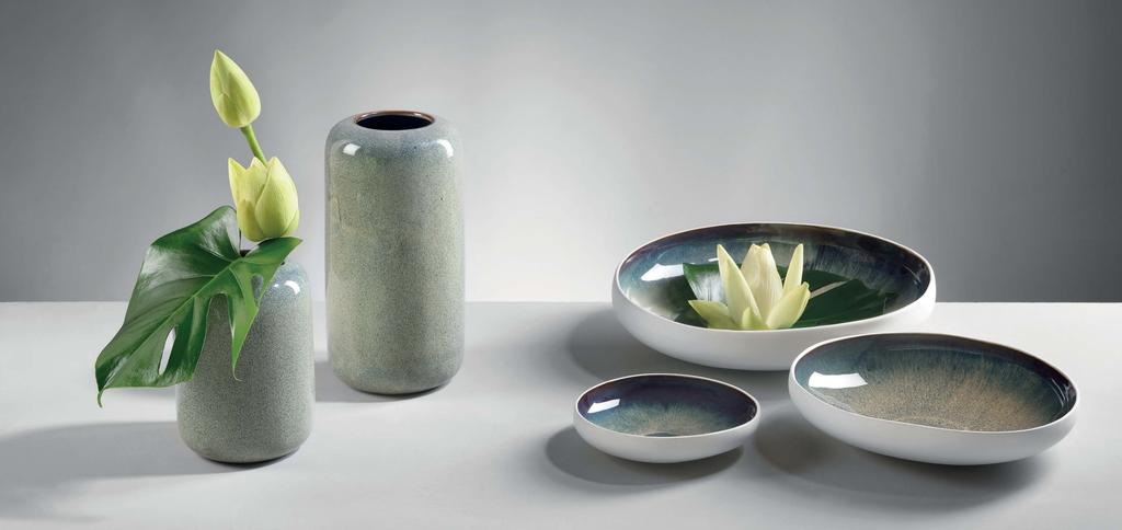 CERAMICA avalon melange O1443 - set 2 ciotole in ceramica set of 2 ceramic bowls 19,8x19,2x4,4 / 30x29x6,5 h. cm. O1444 - ciotola in ceramica ceramic bowl 37,5x37x9 h. cm. O1445 - vaso in ceramica ceramic vase diam.