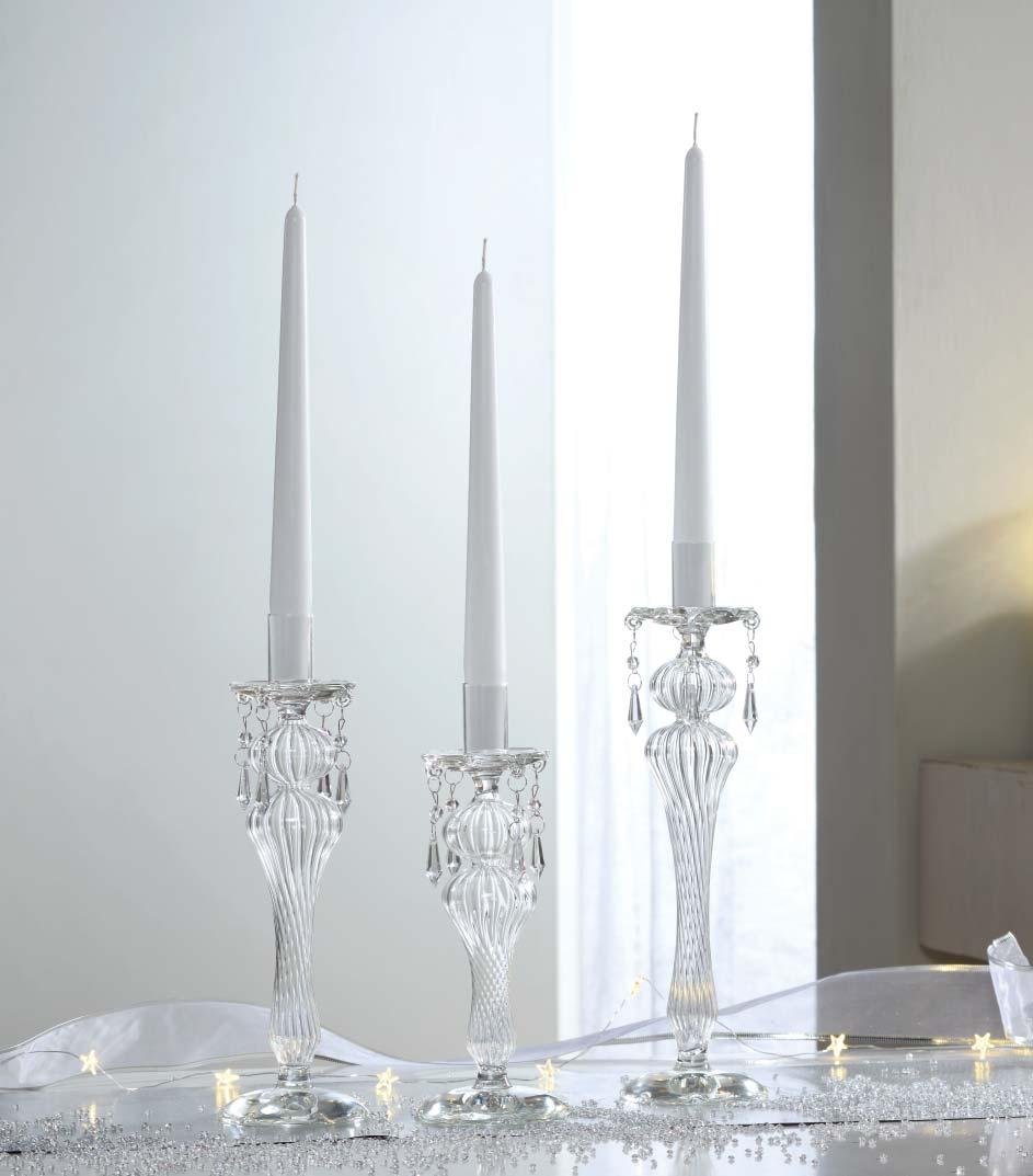 table charmante C547 - portacandela in vetro con gocce glass candle holder with drops diam. 8,7x24 h. cm.