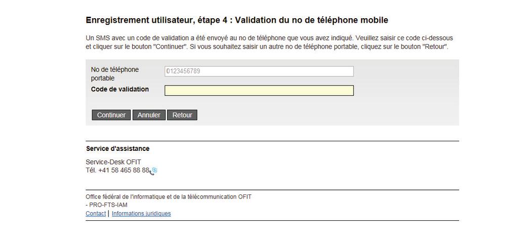 Figura 5 Registrazione utente, fase 4: conferma del numero di cellulare 7.