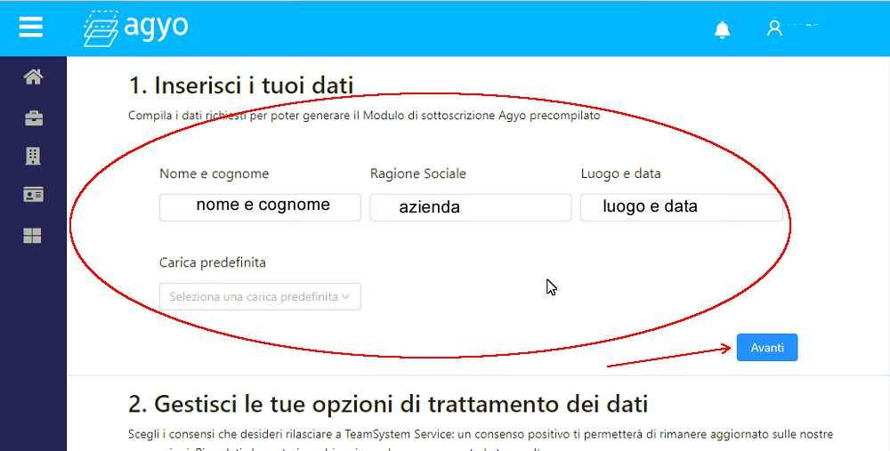 Inserire il nome e cognome del firmatario del contratto, la sua carica ( ad