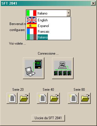Inserimento dei valori di parametrizzazione tramite software SFT2841 1) Selezionare Italiano tra le lingue proposte